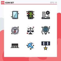 Pack of 9 Modern Filledline Flat Colors Signs and Symbols for Web Print Media such as balance tube c no development Editable Vector Design Elements
