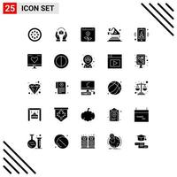 Group of 25 Modern Solid Glyphs Set for volume sound responsibility music financial Editable Vector Design Elements