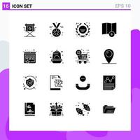 Group of 16 Solid Glyphs Signs and Symbols for website new medal map school logo Editable Vector Design Elements