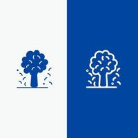 árbol manzana manzano naturaleza línea de resorte y glifo icono sólido bandera azul línea y glifo icono sólido bandera azul vector