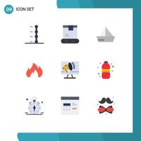 Group of 9 Modern Flat Colors Set for high volume spark sail fire place fire Editable Vector Design Elements