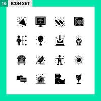 grupo de símbolos de iconos universales de 16 glifos sólidos modernos de elementos de diseño de vectores editables del grupo de navegador de tv de globo terráqueo