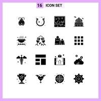 Universal Icon Symbols Group of 16 Modern Solid Glyphs of moon masjid luck mosque lettering Editable Vector Design Elements