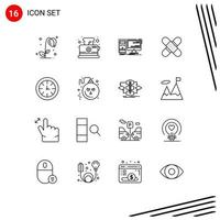 Set of 16 Vector Outlines on Grid for medical healthcare computer band system Editable Vector Design Elements