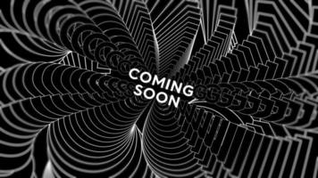 In Kürze erscheinende Promo-Wörter schwingen auf einer Animationsschleife mit schwarzem Hintergrund. in Kürze Text schwingen mit vielen Schichten nahtloser Hintergrund. Creative Sway Promotion Werbung kinetische Typografie. video