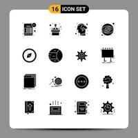 Pack of 16 creative Solid Glyphs of orientation money head visibility eye Editable Vector Design Elements