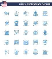 Happy Independence Day 25 Blues Icon Pack for Web and Print cap church washington cross usa Editable USA Day Vector Design Elements