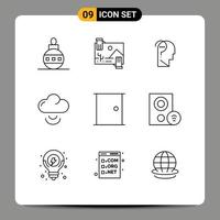 Modern Set of 9 Outlines Pictograph of door wifi photo signal question Editable Vector Design Elements