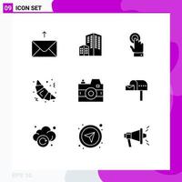 Solid Glyph Pack of 9 Universal Symbols of letter box photo interface media food Editable Vector Design Elements