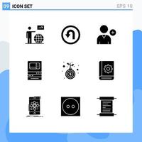 9 User Interface Solid Glyph Pack of modern Signs and Symbols of bag money way machine atm Editable Vector Design Elements