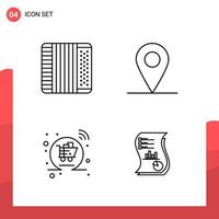 Pack of 4 Universal Outline Icons for Print Media on White Background. vector