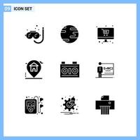 Pictogram Set of 9 Simple Solid Glyphs of photo camera shopping real estate home Editable Vector Design Elements
