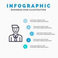 Business Executive Job Man Selection Line icon with 5 steps presentation infographics Background vector