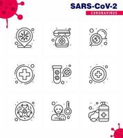 CORONAVIRUS 9 Line Icon set on the theme of Corona epidemic contains icons such as elucation sign bubble healthcare medica viral coronavirus 2019nov disease Vector Design Elements