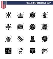 Big Pack of 16 USA Happy Independence Day USA Vector Solid Glyphs and Editable Symbols of animal desert bird plant cactus Editable USA Day Vector Design Elements