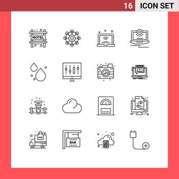 Outline Pack of 16 Universal Symbols of water monitor internet computer cam Editable Vector Design Elements