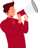 Chinese Man shouting in megaphone png