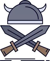 battle emblem viking warrior swords Flat Color Icon Vector