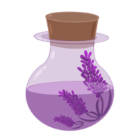 botella con aceite esencial y flor de lavanda png