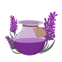 bottle with essential oil and lavender flower png
