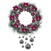 couronne de boules de noel et branches de sapin png