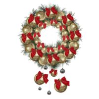 decorative wreath of Christmas tree branches and shiny balls png