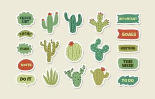 colección de pegatinas de diario de doodle dibujado a mano de cactus vector