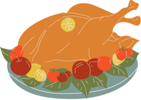 illustration de la dinde cuite au four pour le jour de thanksgiving. dans le style de dessin animé png. tous les éléments sont isolés png