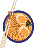 Bowl noodles and chopsticks. Ramen. Asian food. Chinese, Korean, Japanese cuisine. . Hand drawn PNG illustration.