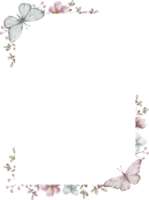 Rectangle frame with flowers and butterflies. Watercolor illustration png