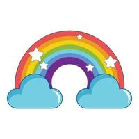 Rainbow with clouds icon, cartoon style vector