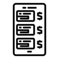 vector de contorno de icono de dinero de teléfono inteligente. Banco de dinero