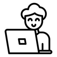 Laptop online vote man icon outline vector. Mobile poll vector