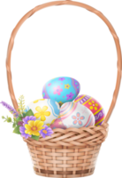 feliz dia de páscoa ovos coloridos na cesta com flores png