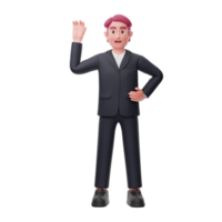 3d business character wave hand pose png