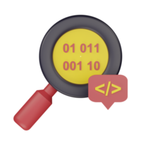 3d magnifying glass with language programming icon illustration png