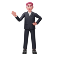 3d business character wave hand say hello png