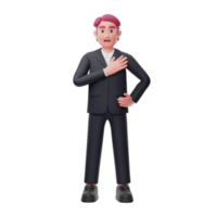 3d business character pose hand on chest png