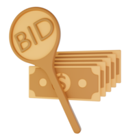 Auction plate bid with money icon 3D illustration. png