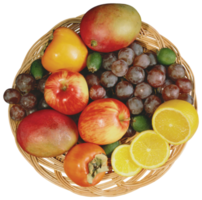 frutas mixtas en cuenco de mimbre png