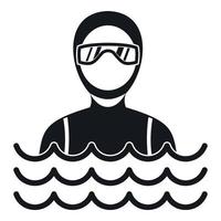 Scuba diver hombre en icono de traje de buceo, estilo simple vector