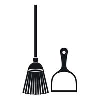 Broom and dustpan icon, simple style vector