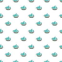 Three sailing wooden ship pattern, cartoon style vector