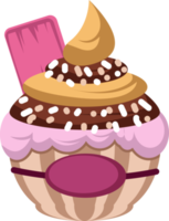 cupcake de chocolate com decoração em barra de chocolate rosa e confeitos png