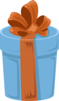 blue tall round gift box with brown ribbon png