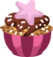 cupcake rose avec pépites et décoration d'étoiles sur le dessus png