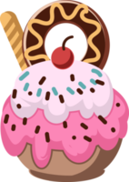 Rosa und weißer Cupcake mit Schokoladenkrapfen und Keksstangen png