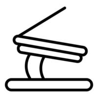 Company laptop stand icon outline vector. Computer work vector