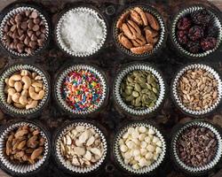 Baking Ingredients in a Muffin Tin photo