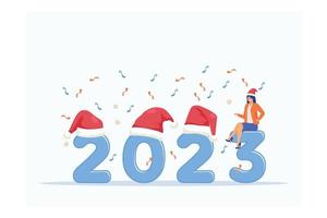 Christmas and New Year 2023 vector concept. Volumetric forms. Numbers are 2023 in the snow, flat vector modern illustration